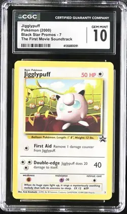✨✨✨ 2000 CGC 10 GEM MINT Jigglypuff # 7 WOTC Black Star PROMO Pokemon Card - Image 1