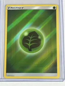 Pokemon Card Grass Energy Reverse Holo Sun & Moon Hidden Fates 2019 NM - Image 1
