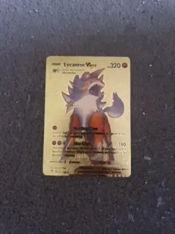 ❄Lycanroc VMAX Gold Foil Pokemon Card Fan Art Display Card HP320 gold custom - Image 1