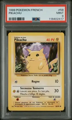 🇫🇷 PIKACHU PSA 9 - SET DE BASE UNLIMITED 58/102 WIZARDS FR Carte Pokemon 🇫🇷 - Image 2