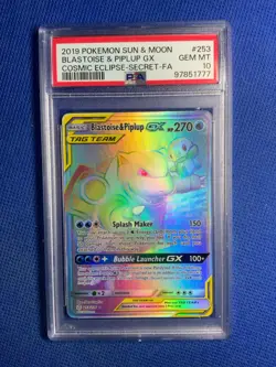 Blastoise & Piplup Tag Team Pokemon Sun & Moon Cosmic Eclipse GX #253/236 PSA 10 - Image 1