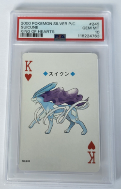 2000 Japanese Pokemon Suicune King of Hearts #245 Silver Playing Card PSA 10 Gem - Image 1