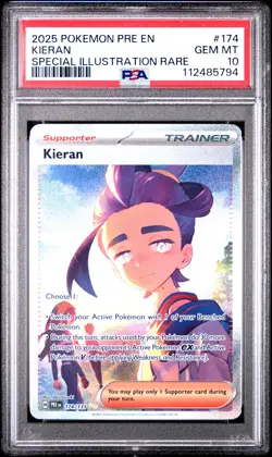 2025 POKEMON PRE EN-PRISMATIC EVOLUTIONS SPECIAL ILLUSTRATION RARE KIERAN PSA 10 - Image 1