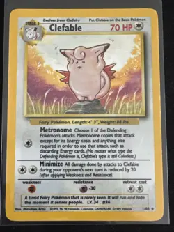 Pokemon TCG Clefable Jungle 1/64 Holo Unlimited Holo Rare NO SYMBOL LP - Image 1