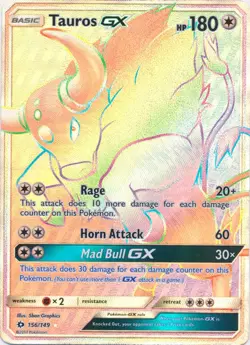 NM-Mint, English - 1 x Pokemon Tauros GX - 156/149 - Secret Rare Sun & Moon Base - Image 1