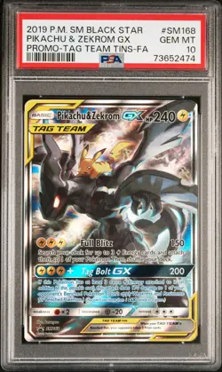 2019 POKEMON SM BLACK STAR PROMO #SM168 FULL ART/PIKACHU & ZEKROM GX PSA 10 - Image 1
