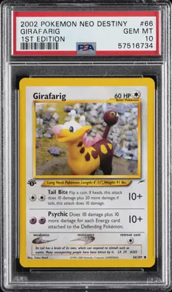 2002 POKEMON NEO DESTINY 1ST ED #66 GIRAFARIG PSA 10 - Image 1