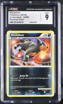 CGC 9 MINT Houndour 2010 Undaunted 54/90 Reverse Holo Pokemon Card - Image 1