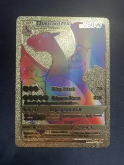 Pokemon Gold Foil Fan Art Card CHARIZARD GX 250HP 150/147 Rainbow - Image 1