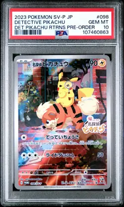 2023 POKEMON JAPANESE SV-P PROMO #098 DETECTIVE PIKACHU PSA 10 - Image 1