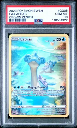 2023 POKEMON SWORD & SHIELD CROWN ZENITH #GG05 FULL ART/LAPRAS PSA 10 - Image 1