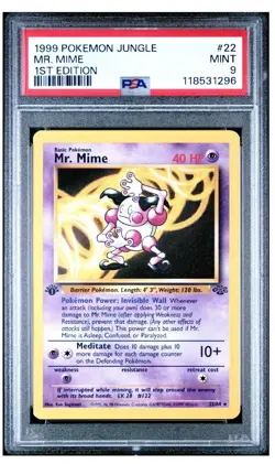 1999 Pokemon Mr. Mime 22/64 Jungle Regular, Non-holo PSA 9 MINT - Image 1