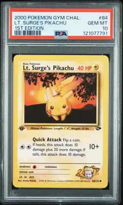 2000 POKEMON GYM CHALLENGE 1ST EDITION #84 LT. SURGE'S PIKACHU PSA 10 - Image 1