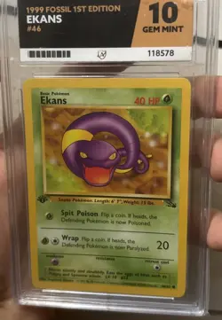 Pokemon TCG Ekans Fossil Card 1st Edition Regular 46/62 - LOW POP, 10 GEM MINT - Image 1