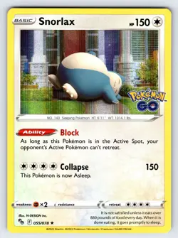 Snorlax 055/078 2022 Pokemon GO Set Pokemon Card TCG Nintendo Holo Rare Nm/Vlp - Image 1