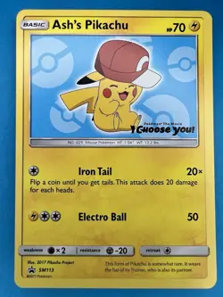 Ash's Pikachu SM113 Sun & Moon Black Star Promo Card Pokemon TCG NM - Image 1