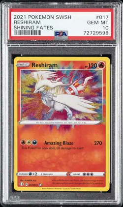 2021 POKEMON SWORD & SHIELD SHINING FATES #017 RESHIRAM PSA 10 - Image 1