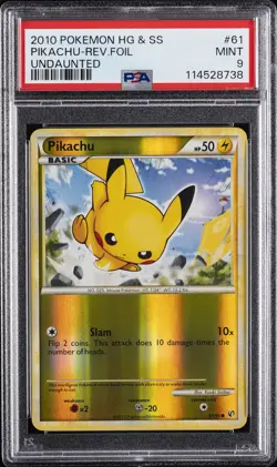 2010 POKEMON HEARTGOLD & SOULSILVER UNDAUNTED #61 PIKACHU-REVERSE FOIL PSA 9 - Image 1