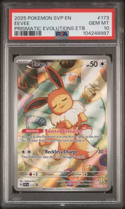2025 POKEMON PRISMATIC EVOLUTIONS ELITE TRAINER BOX SVP EN-SV #173 EEVEE PSA 10 - Image 1