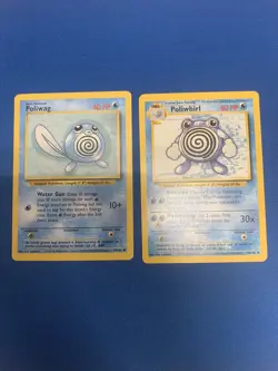 Vintage Pokemon Poliwhirl 38/102 and Poliwag 59/102 Pokemon Base Set - LP - Image 1