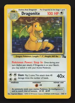 Dragonite / Unlimited Fossil 4/62 / Near Mint Holo Pokemon Card - Image 1