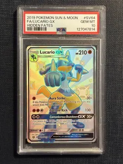 Lucario GX Hidden Fates Shiny Vault Holo Rare Card SV64/SV94 PSA 10 - Image 1