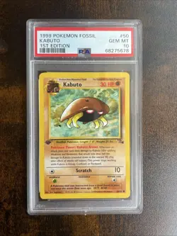 1999 Pokemon Fossil Kabuto 50/62 1st Edition PSA 10 - Image 1