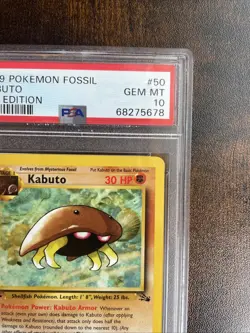 1999 Pokemon Fossil Kabuto 50/62 1st Edition PSA 10 - Image 5