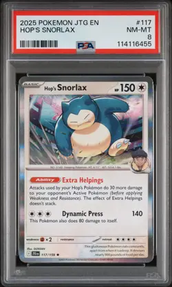 2025 POKEMON JTG EN-JOURNEY TOGETHER #117 HOP'S SNORLAX PSA 8 - Image 1