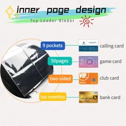 Top Loader Binder, 9 Pocket Trading Card Binder, Zippered Card Collection Bin... - Image 5