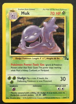 Muk 13/62 Unlimited Fossil Holo Rare Pokemon Card WOTC Vintage MP - Image 1