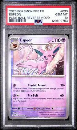 2025 POKEMON FRENCH PRE FR-PRISMATIC EVOLUTIONS #033 ESPEON PSA 10 - Image 1