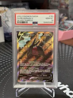 2022 Pokemon SWSH Silver Tempest Regidrago V #184/195 PSA 10 - Image 1