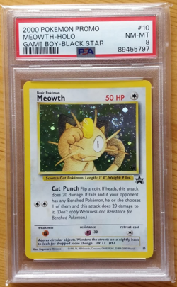 PSA 8 Meowth #10 Black Star Promo Game Boy Rare Holo Pokemon WOTC - SWIRL - Image 1