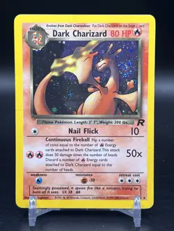 Pokemon Dark Charizard Holo Rare TCG Unlimited Card 4/82 Team Rocket SWIRL MP - Image 1