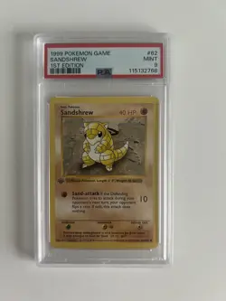 Pokemon PSA 9 GEM MINT Sandshrew 1st Edition Base Set Shadowless 1999 Card #62 - Image 1