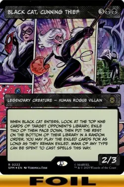 1x - Black Cat, Cunning Thief - FOIL BORDERLESS #222 - Marvel's Spider-Man MTG - Image 1