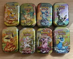 Pokemon TCG Prismatic Evolutions Mini Tins Empty, Full Set Of 8,No Booster Packs - Image 2