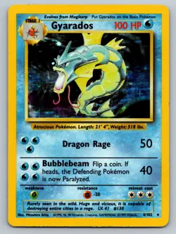 Gyarados 6/102 Holo Rare Base Set WOTC Pokemon Card HP - Image 1