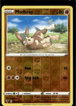 Pokemon Mudbray 096/185 Vivid Voltage Reverse Holo Common 3 Card Lot - Image 1