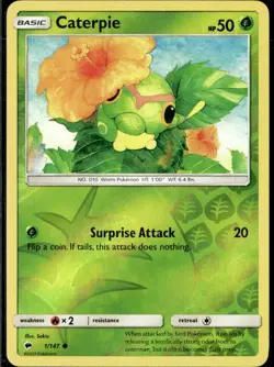 Pokemon Caterpie 001/147 Burning Shadows Reverse Holo Common 2 Card Lot - Image 1