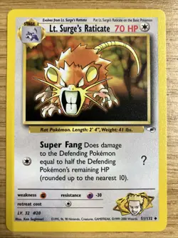 Lt. Surge's Raticate Gym Heroes 51/132 Pokemon Card - Near Mint - Image 1