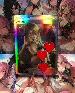 Cynthia TRAINER Lingerie Goddess Waifu Anime Holo Card Pokemon - Image 1