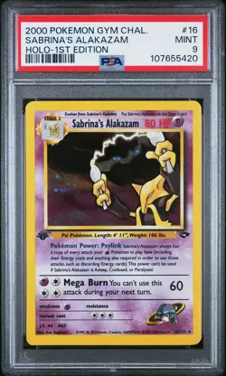 2000 POKEMON GYM CHALLENGE HOLO-1ST EDITION #16 SABRINA'S ALAKAZAM PSA 9 - Image 1