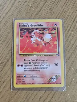 Pokemon TCG Blaine's Growlithe Gym Heroes 62/132 Regular LP. - Image 1