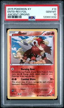 2015 POKEMON XY ANCIENT ORIGINS #14 ENTEI-REVERSE FOIL PSA 10 - Image 1
