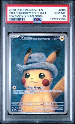 2023 POKEMON SVP EN-SV BLACK STAR PROMO #085 PIKACHU WITH GREY FELT HAT PSA 10 - Image 1
