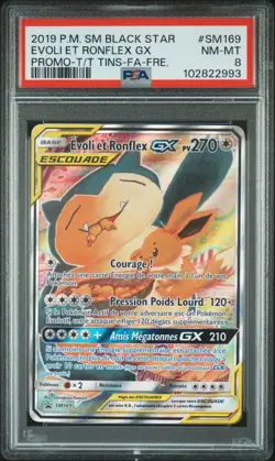 Carte Pokemon Evoli et Ronflex GX SM169 PSA 8 Duo De Choc Soleil & Lune POP2 - Image 1