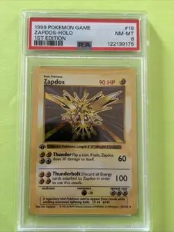 1st Edition Shadowless Zapdos 16/102 Base Set Pokemon Card PSA 8 Fresh Grade - Image 1