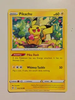Pikachu 052/196 NM / M - Kurumitsu Art - Lost Origin Sword Shield Pokemon Card - Image 1